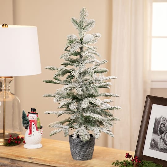 Northlight 28" Unlit Flocked Pine Potted Artificial Christmas Tree